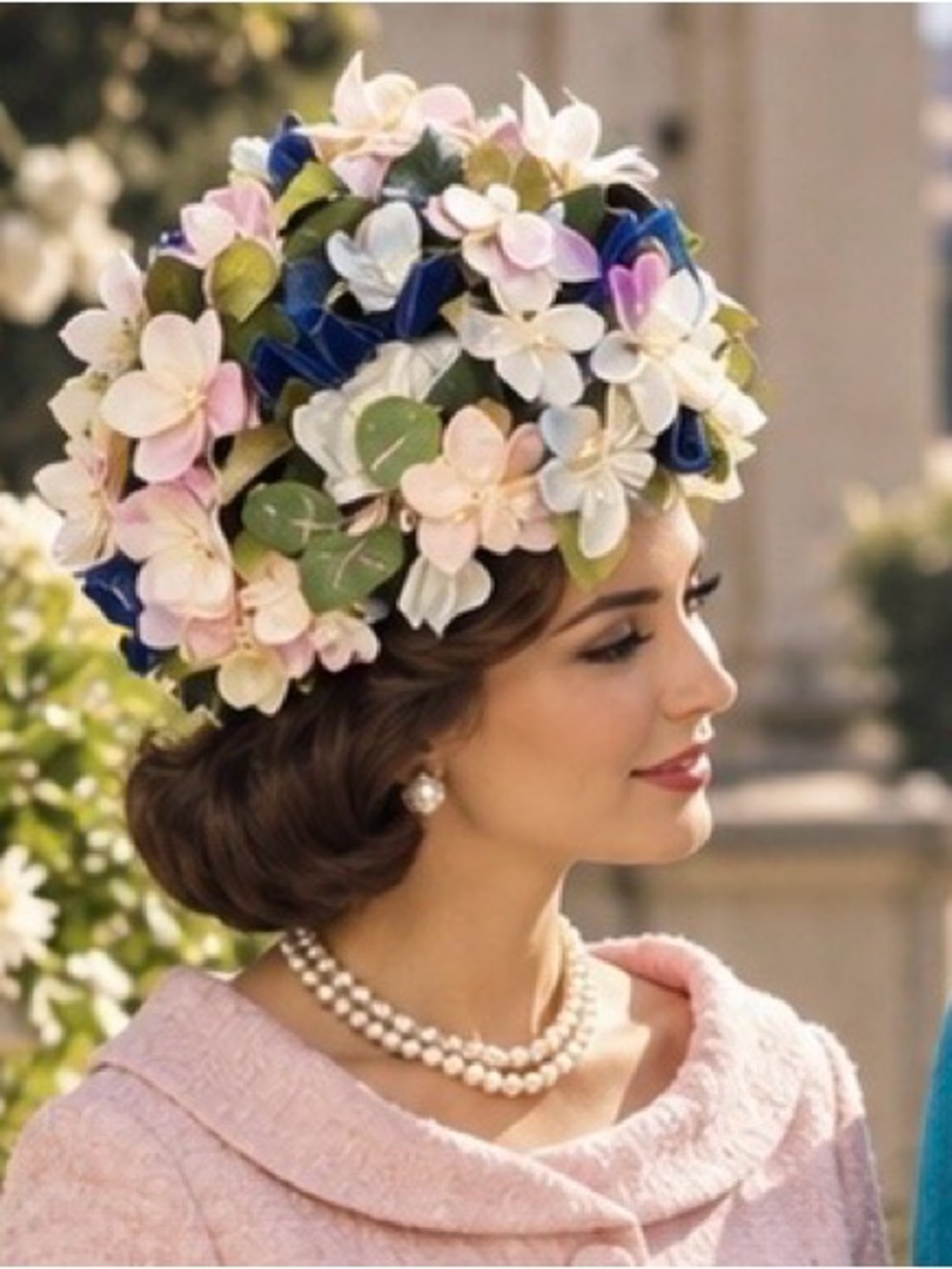 Vintage 1960s Christian Dior Chapeaux Floral Turban Cocktail Hat